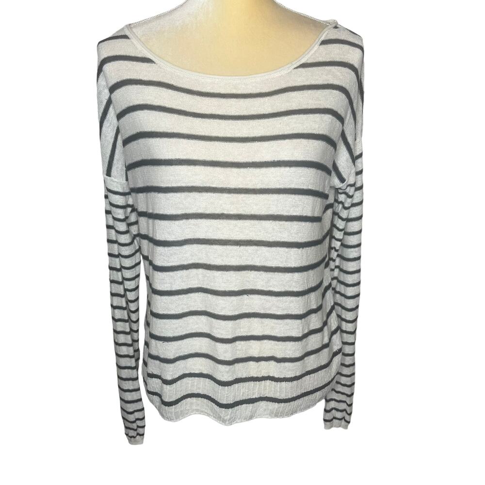 Vince Linen Boat Neck Long Sleeve Boxy Top Size Small